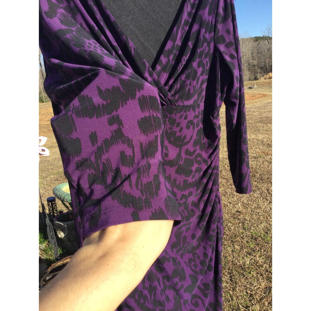 American Living 14 Dress purple black plus jersey knit work 3/4 length sleeve - Picture 9 of 10